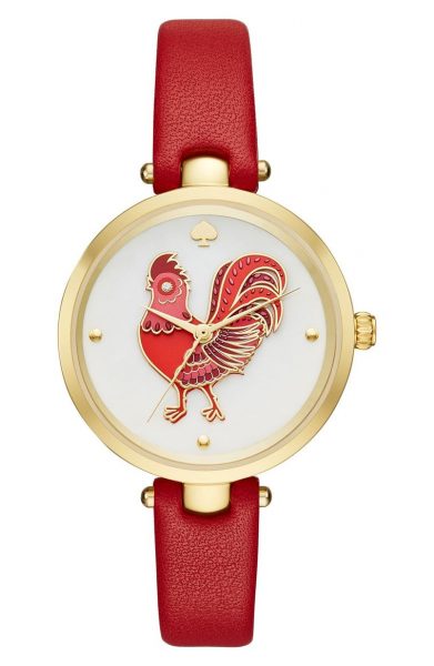 kate spade new york holland rooster leather strap watch
