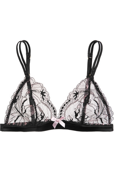 L'Agent by Agent Provocateur MACIE LEAVERS LACE AND SATIN SOFT-CUP TRIANGLE BRA