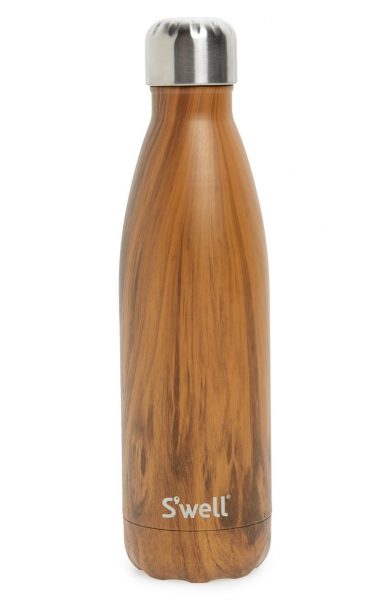 S'Well 'THE WOOD COLLECTION - TEAKWOOD' INSULATED STAINLESS STEEL WATER BOTTLE