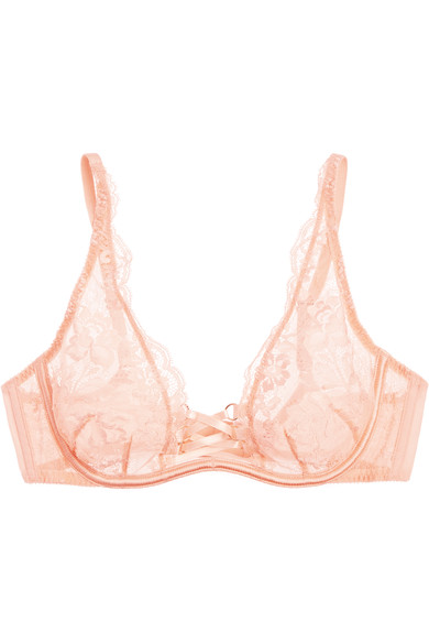 AGENT PROVOCATEUR Essie satin-trimmed stretch-Leavers lace and tulle plunge bra