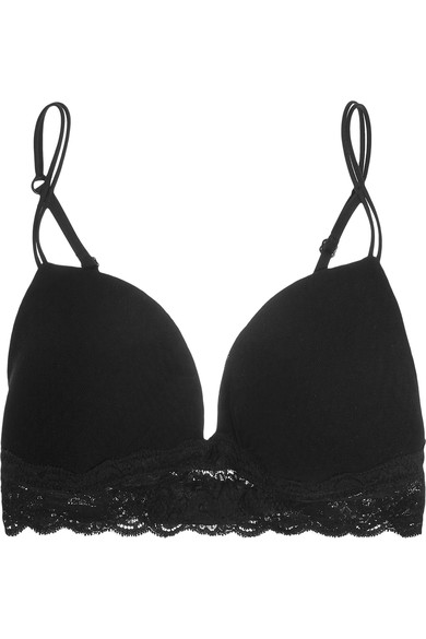 COSABELLA - NEVER SAY NEVER SOIRE LACE-TRIMMED MESH SOFT-CUP BRA - BLACK