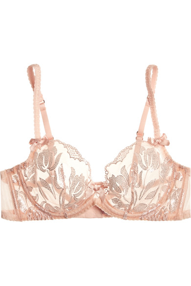 AGENT PROVOCATEUR Sparkle embroidered tulle underwired bra