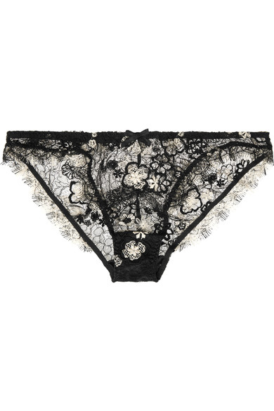 AGENT PROVOCATEUR - MAGDELENA EMBROIDERED CHANTILLY LACE BRIEFS - BLACK