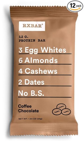RXBAR WHOLE FOOD PROTEIN BAR, COFFEE CHOCOLATE, 1.83 OUNCE (PACK OF 12)