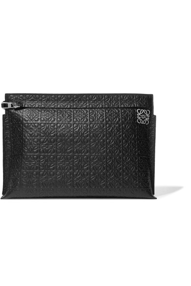 LOEWE - T EMBOSSED LEATHER POUCH - BLACK