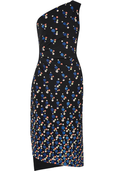 PETER PILOTTO - CADI ONE-SHOULDER PRINTED CREPE DRESS - MIDNIGHT BLUE