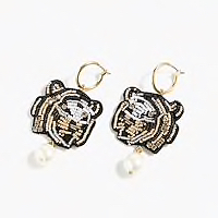 J.Crew LEATHER-BACKED BEADED TIGER EARRINGS