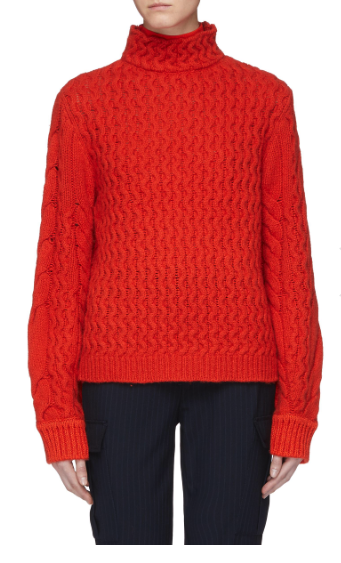 VICTORIA, VICTORIA BECKHAM CABLE KNIT OVERSIZED TURTLENECK SWEATER