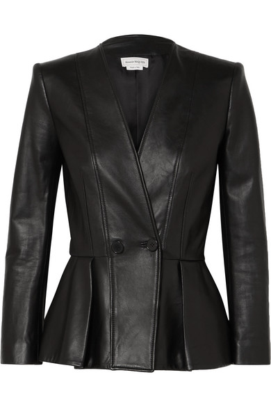 ALEXANDER MCQUEEN DOUBLE-BREASTED PLEATED LEATHER BLAZER $3,510