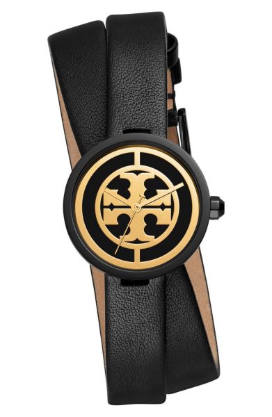 TORY BURCH REVA DOUBLE WRAP LEATHER STRAP WATCH, 29MM