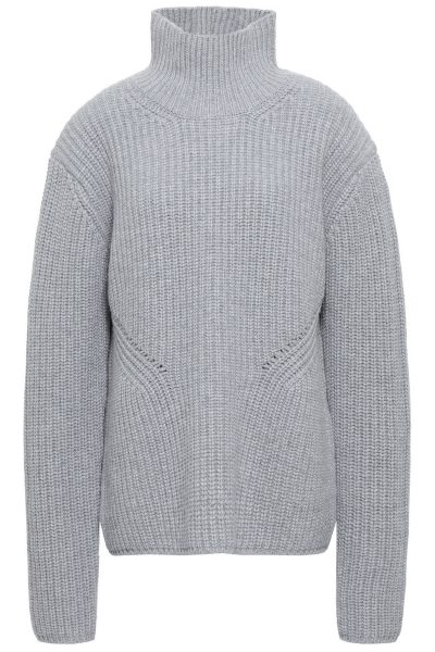 NINETY PERCENTRIBBED MERINO WOOL AND CASHMERE-BLEND TURTLENECK SWEATER