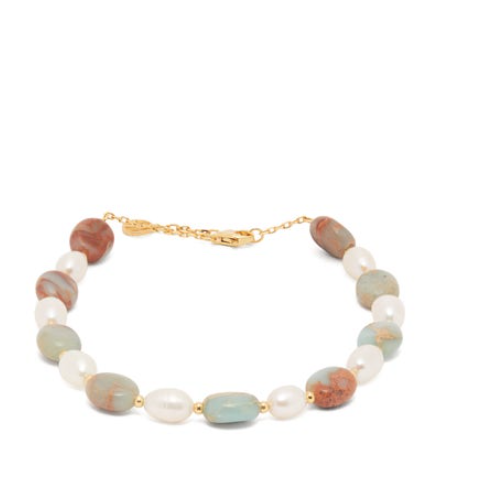 ANISSA KERMICHE SERPENTINE AND PEARL GOLD-PLATED ANKLET