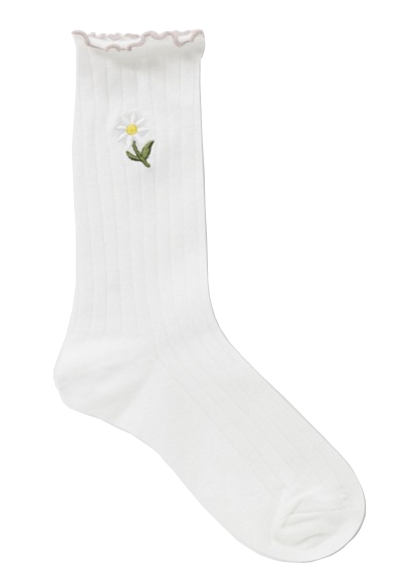 ASOS DESIGN FRILL TOP ANKLE SOCKS WITH DAISY EMBROIDERY IN WHITE | ASOS