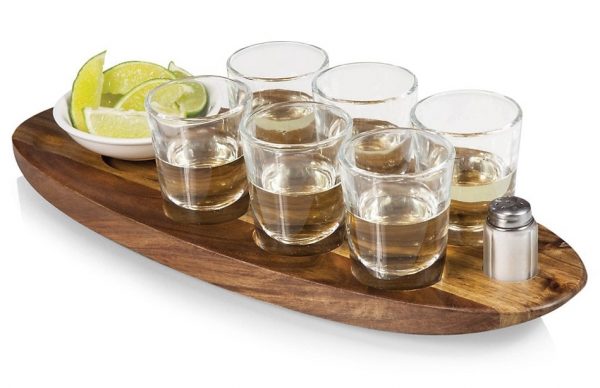 Picnic Time Cantinero Wood 10-Piece Shot Glass Serving Set
