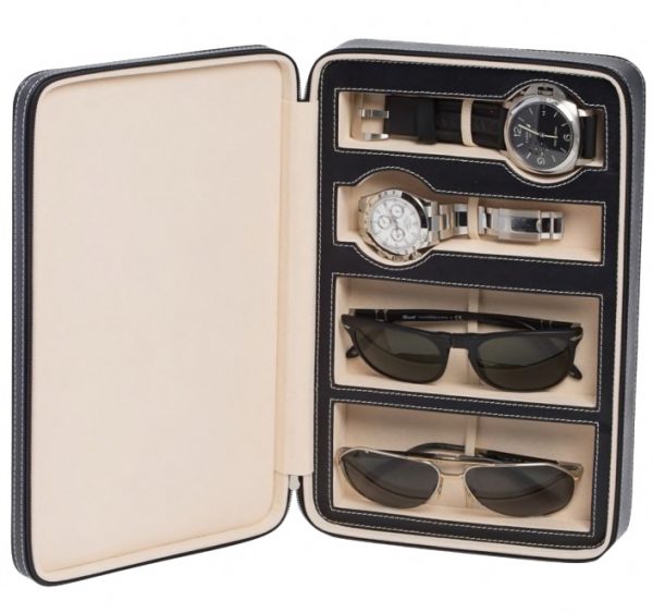 BEY-BERK Leather Watch & Sunglasses Storage Case