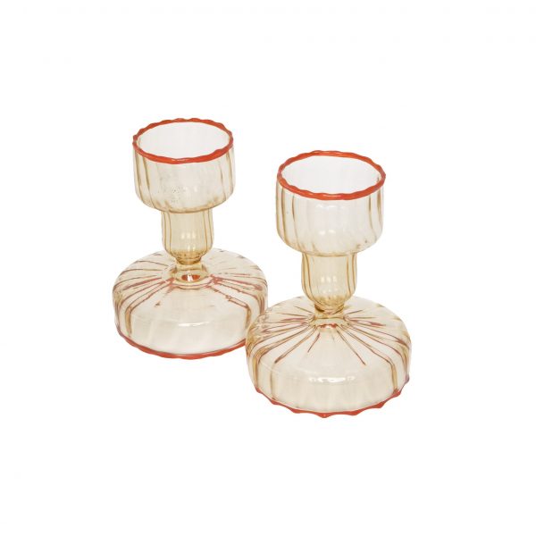 The Last Line Candy Glass Short Candlestick In Persimmon, Set Of 2