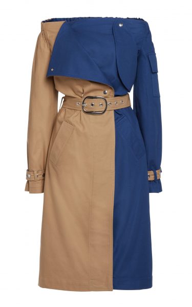 Thebe Magugu Off-The-Shoulder Colorblock Cotton Trench Coat