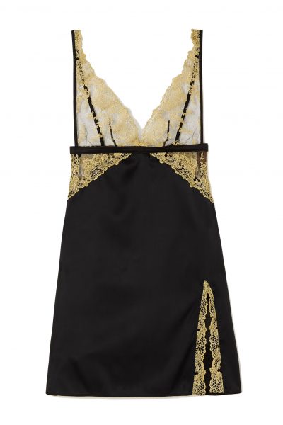 COCO DE MER Olympia cutout satin and metallic embroidered tulle chemise