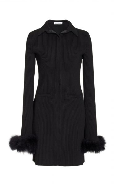 Mach & Mach Feather-Trimmed Ribbed Knit Mini Dress